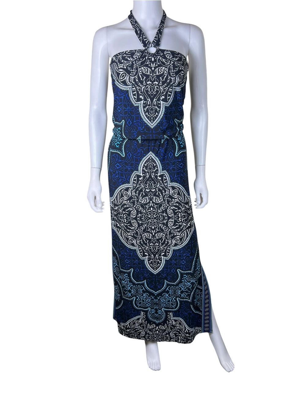 White House Black Market Bohemian Damask Halter Maxi Dress Size Small - Picture 7 of 12